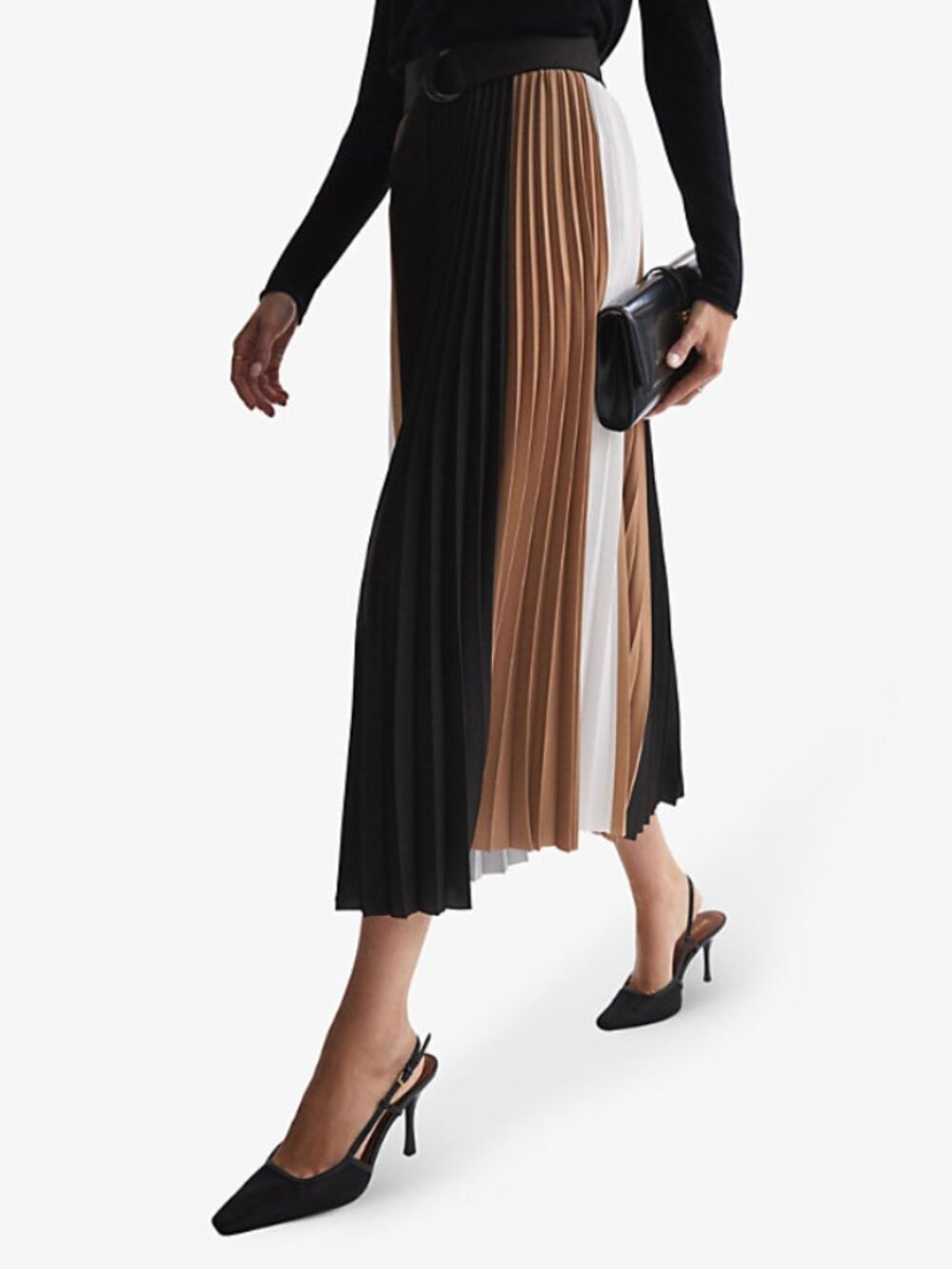 REISS  Ava Block-Print Pleated Woven Maxi Skirt With Belt - Picture 3 of 14